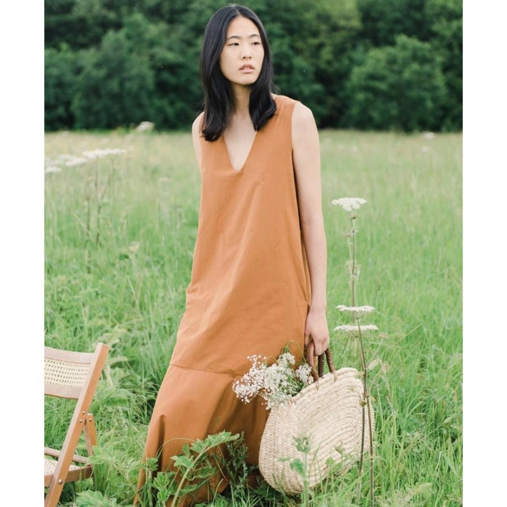 NWT Beaumont Organic madelyn 100% organic cotton oversized maxi dress in coffee